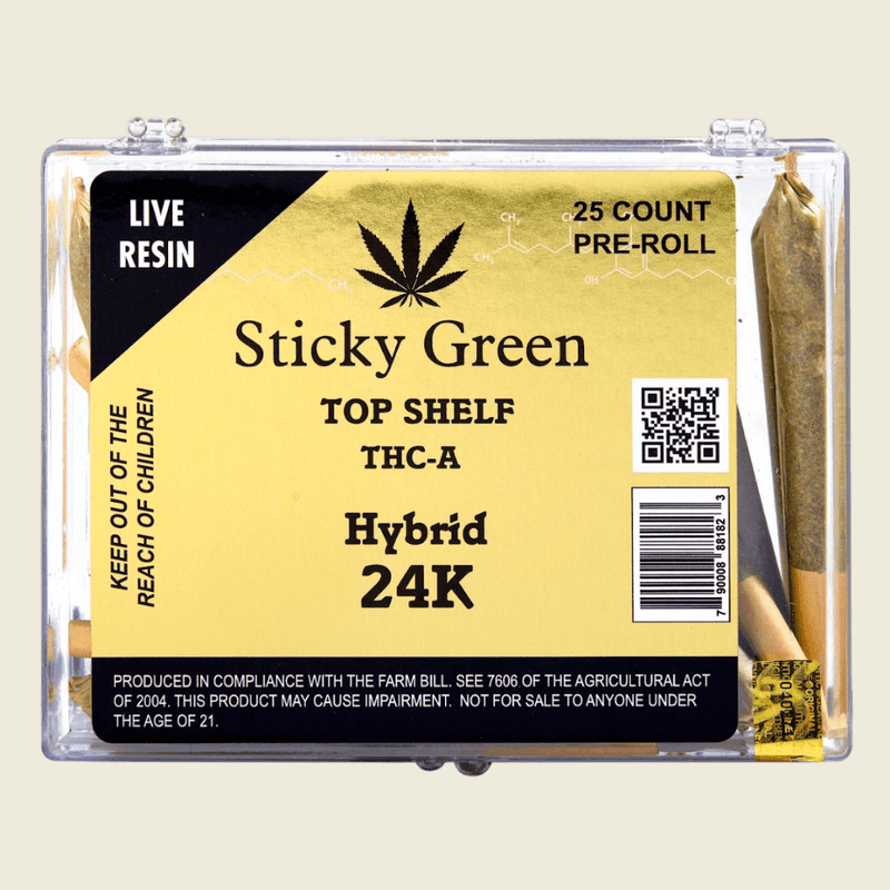 24K Hybrid Infused Top Shelf Pre Rolls (Hybrid) - Sticky Green Flower