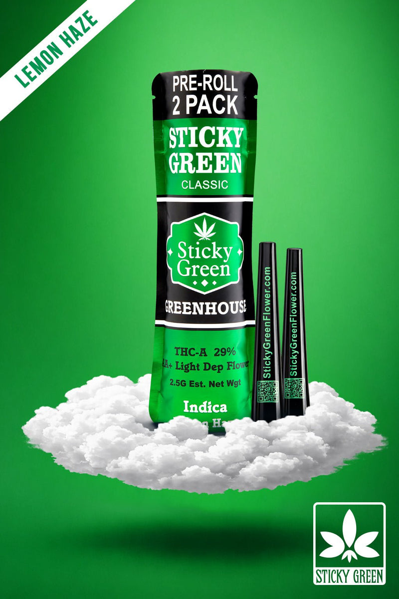 Lemon Haze Green House Pre Rolls (Indica) - Sticky Green Flower