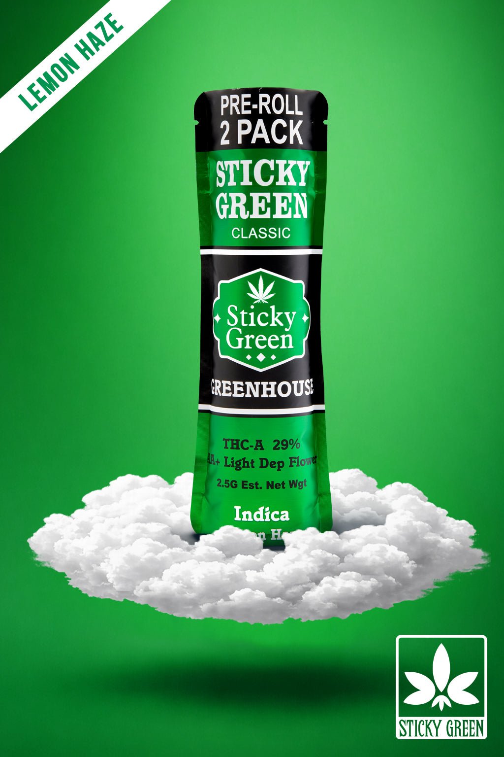 Lemon Haze Green House Pre Rolls (Indica) - Sticky Green Flower
